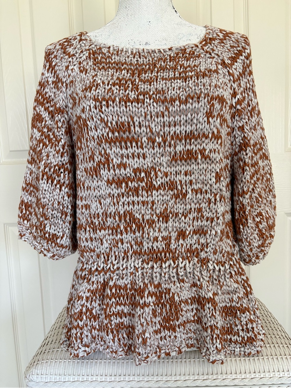 Zara Rust and White Marled Peplum Sweater
